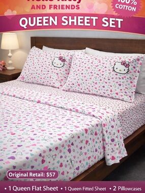 Hello Kitty Heart Pattern Sheet Set - Pink and Purple